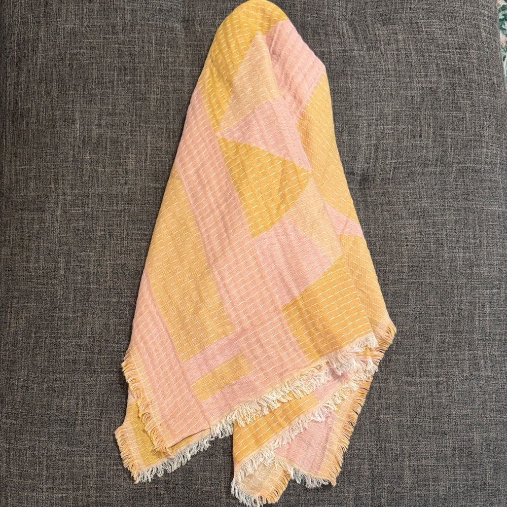 Madewell Stitched Scarf New Forms Fringe Cotton Oversized Wrap Neutral